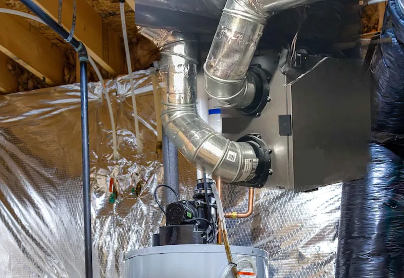 Compact HRV unit installed in a residential utility closet, perfect for home use